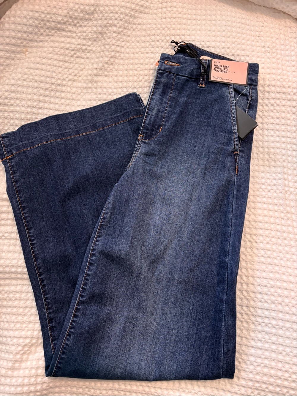 BCBGeneration High-Rise Wide Leg Jeans in Dark Blue Wash